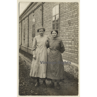 Great Take Of 2 Young German Females In Striped Dresses (Vintage RPPC ~1910s)