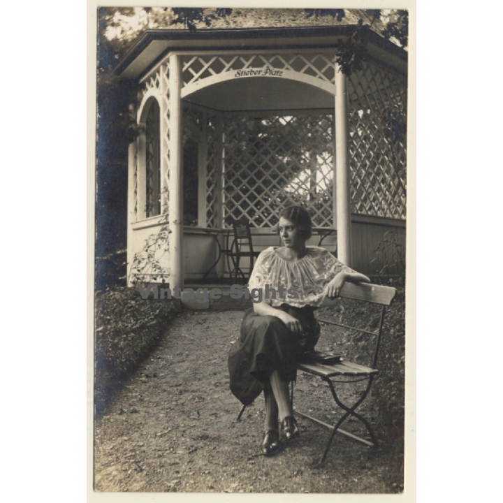Bad Berka: Pretty Female In Front Of Stieber Platz Pavillon (Vintage RPPC 1924)
