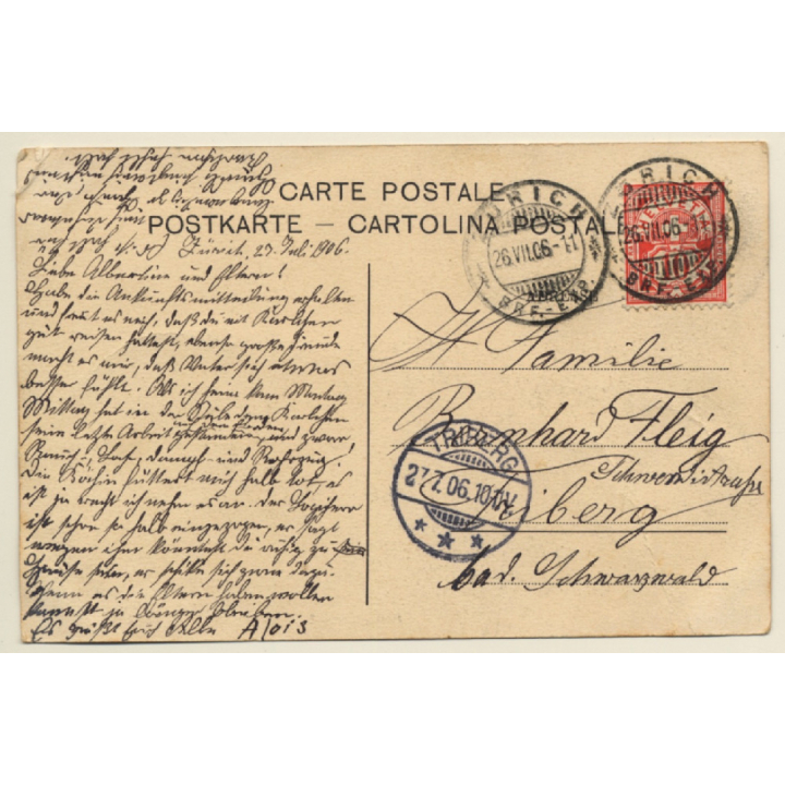 Switzerland: Adieu Zürich! / Train Station - Steam Locomotive (Vintage PC 1906)