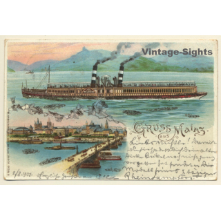 Mainz: Dampfschiff Wilhelm / Binnenschifffahrt (Vintage PC Litho 1901)