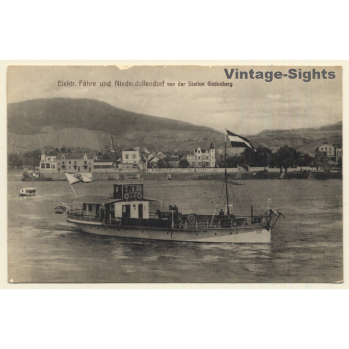 Niederdollendorf: Elektr. Fähre - Rheinfähre - Station Godesberg (Vintage PC 1910s)