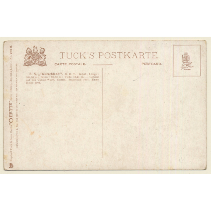 Hamburg - Amerika Linie: S/S Deutschland - Steamer (Vintage PC 1910s/1920s)