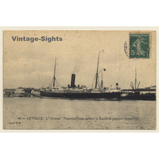 La Pallice: Paquebot L'Oronsa Leaves Port / Steamer (Vintage PC 1908)