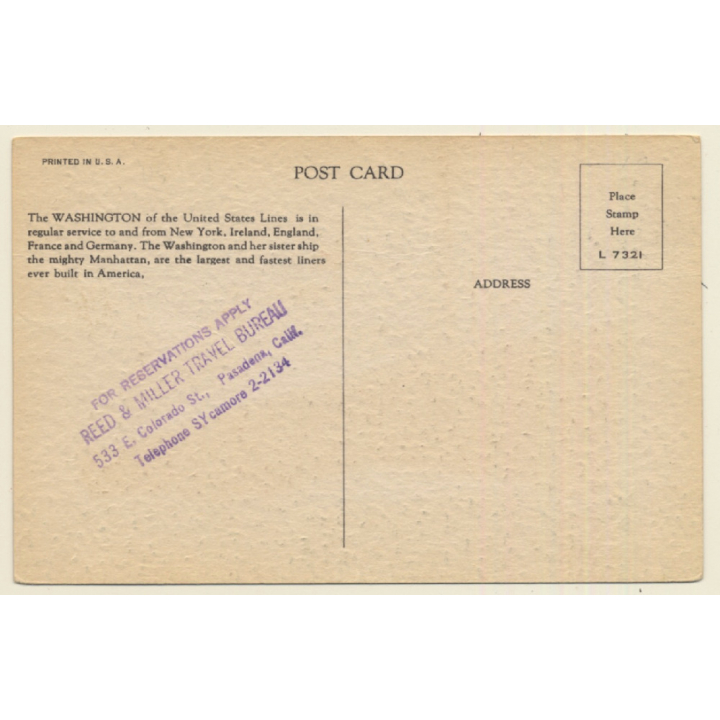 United States Lines: S.S. Washington / Paquetbot - Steamer (Vintage PC 1910s/1920s)