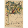 Gruss Von Der See / Seasick People On Steamer (Vintage PC Litho 1894)