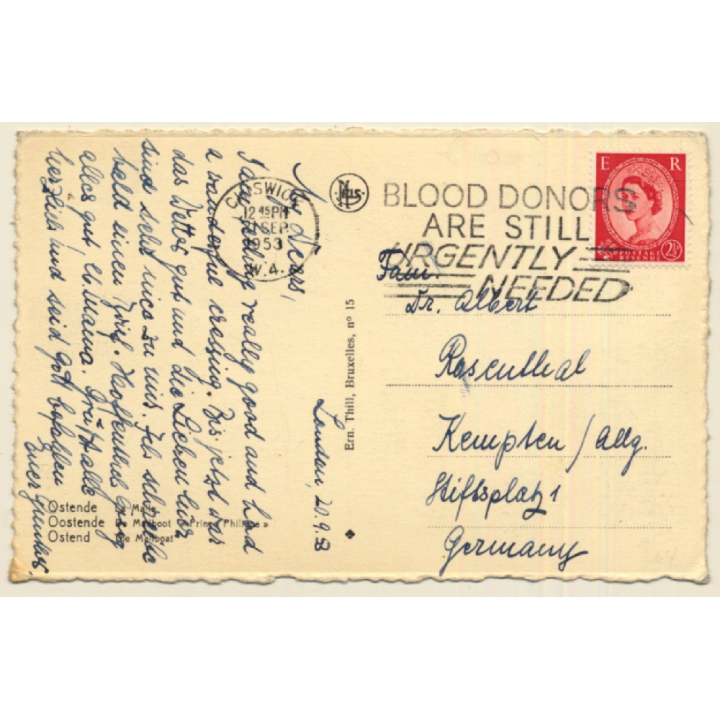 Ostend: Mailboat Prince Philippe (Vintage PC 1953)