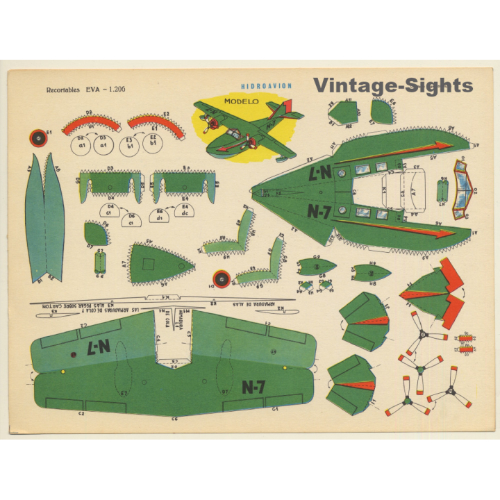 Recortables EVA: Hidroavion (Vintage Cut Out Airplane 1965)