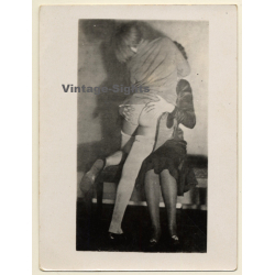 Rear View: Woman Grabing Bare Butt Of Girlfriend / Lesbian INT (Vintage Photo ~1930s/1940s)