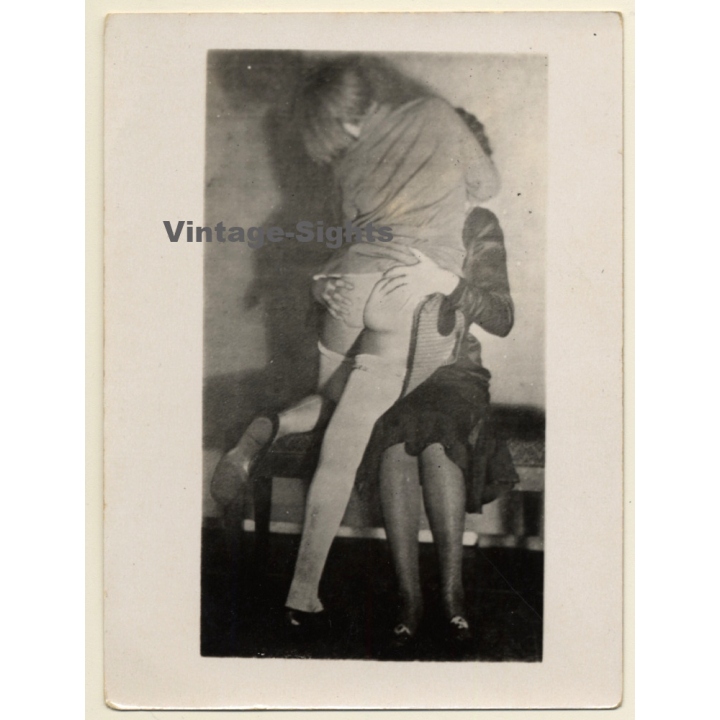 Rear View: Woman Grabing Bare Butt Of Girlfriend / Lesbian INT (Vintage Photo ~1930s/1940s)
