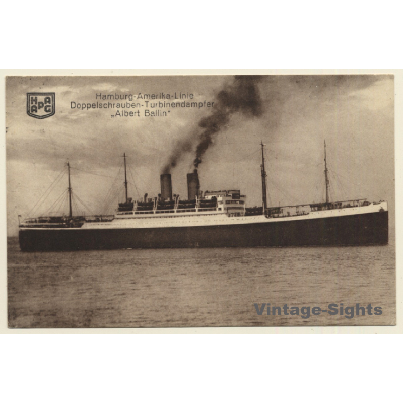 Hamburg Amerika Linie: Doppelschrauben Turbinendampfer Albert Ballin (Vintage PC 1926)