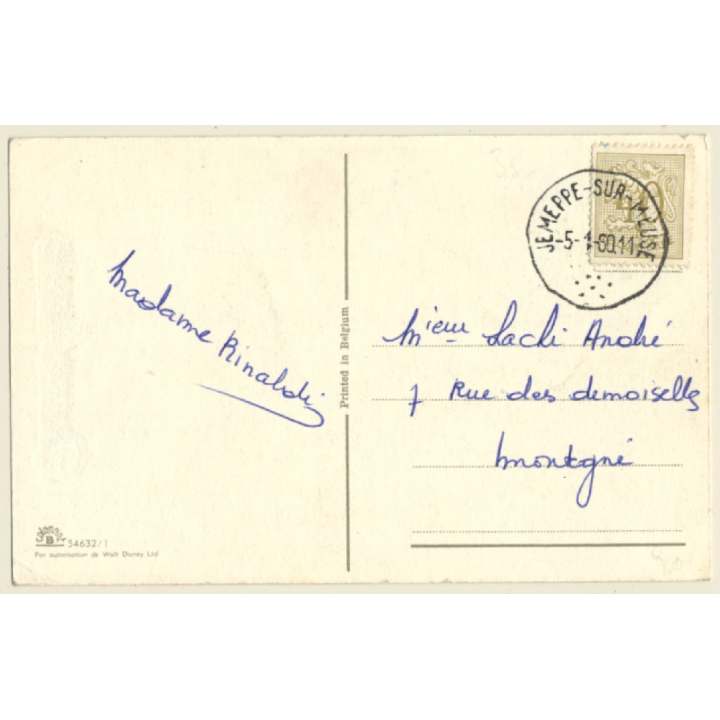 Walt Disney: Mickey Mouse, Porky Pig, Donald Duck & Huey (Vintage PC Belgium 1960)