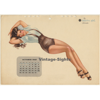 Alberto Varga: 1947 Esquire Girl Calendar: October / Pin Up (Vintage Calendar Page)