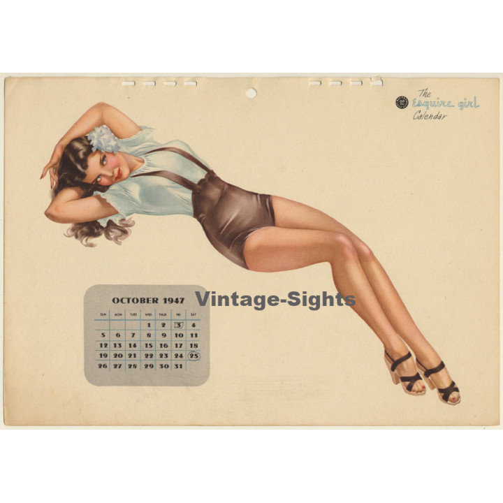 Alberto Varga: 1947 Esquire Girl Calendar: October / Pin Up (Vintage Calendar Page)