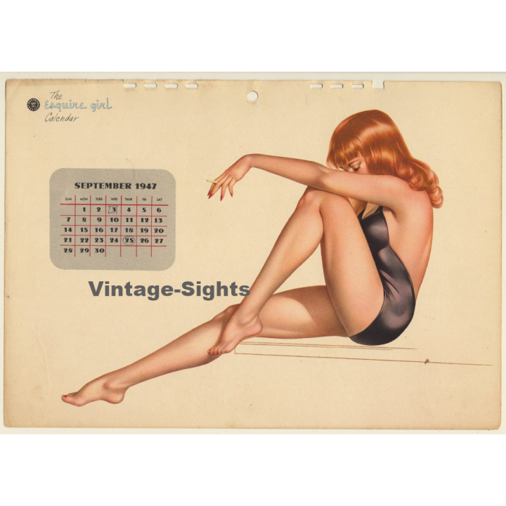Alberto Varga: 1947 Esquire Girl Calendar: September / Pin Up (Vintage Calendar Page)