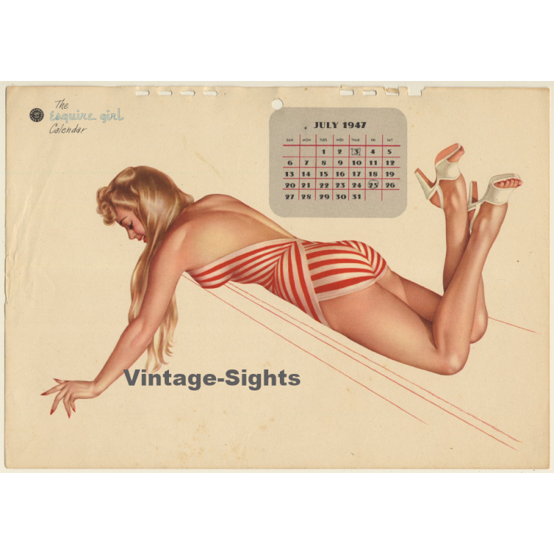 Alberto Varga: 1947 Esquire Girl Calendar: July / Pin Up (Vintage Calendar Page)