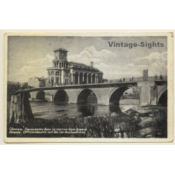 Skopje / North Macedonia: Officers' Mess & Car Dušan Bridge (Vintage PC 1936)