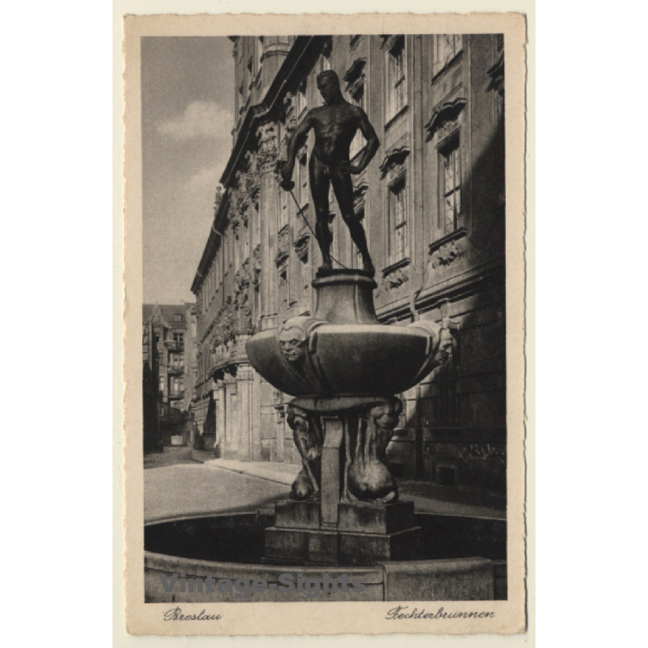 Breslau - Wroclaw / Schlesien: Fechterbrunnen (Vintage PC ~1930s)