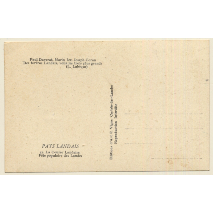 Toréros Landais: Paul Daverat - Martin Ier - Joseph Coran (Vintage RPPC)