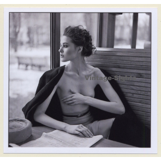 Artistic Erotic Study: Slim Semi Nude Beatuy Reads Newspaper (Digital Photo Print)