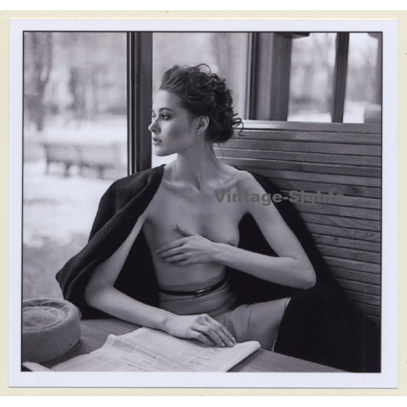 Artistic Erotic Study: Slim Semi Nude Beatuy Reads Newspaper (Digital Photo Print)