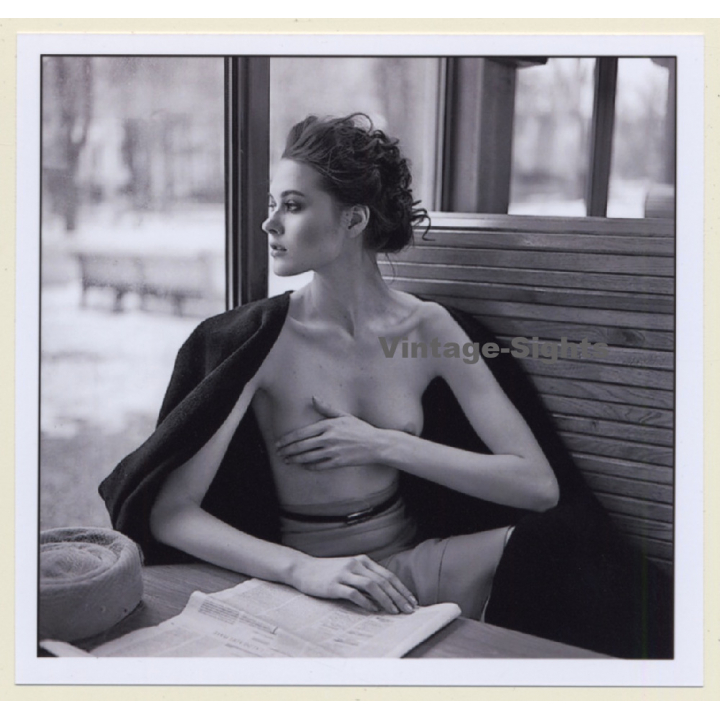 Artistic Erotic Study: Slim Semi Nude Beatuy Reads Newspaper (Digital Photo Print)