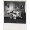 Close Encounter Of Semi Nude Couple On Corderoy Couch  (Vintage Photo Master B/W ~1970s)