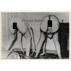 Rear View: 2 Semi Nude Females Bending Over / Butt - Nylons (2nd Gen. Photo B/W ~1960s)
