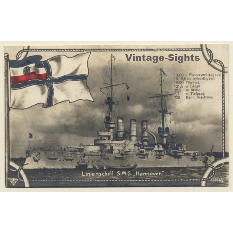 Linienschiff S.M.S. Hannover / Kriegsschiff - Warship (Vintage RPPC 1916)