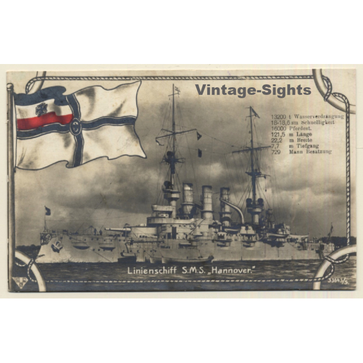 Linienschiff S.M.S. Hannover / Kriegsschiff - Warship (Vintage RPPC 1916)