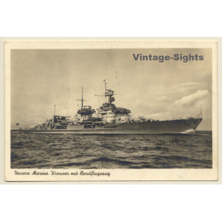 Kreuzer Mit Bordflugzeug / Kriegsschiff - Warship (Vintage RPPC 1943)