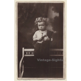 Sulky Little Blonde Girl With Teddy Bear / Art Deco (Vintage RPPC 1920s/1930s)
