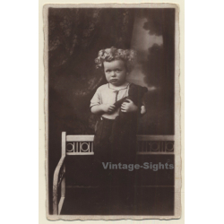 Sulky Little Blonde Girl With Teddy Bear / Art Deco (Vintage RPPC 1920s/1930s)