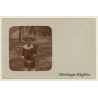 Little Girl With Straw Hat & Teddy Bear (Vintage RPPC 1910s/1920s)