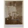 Little Girl And Her Teddy Bear In Backyard (Vintage RPPC 1910s/1920s)