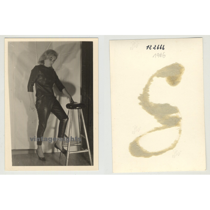 Blonde Woman In Lacquer Corset Showing Her Wasp Waist (Vintage Photo 1966)