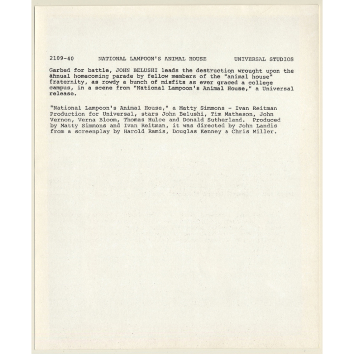 John Belushi: Nation Lampoon's Animal House (Vintage Movie Still Photo 1978)