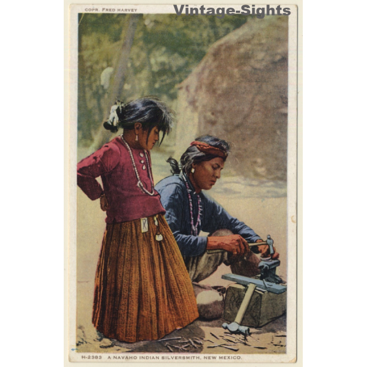 New Mexico: A Navaho Indian Silversmith / Native American (Vintage PC ~1910s/1920s)