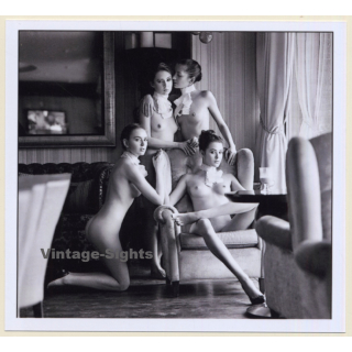 Artistic Erotic Study: 4 Nude Beauties In Living Room (Digital Photo Print)