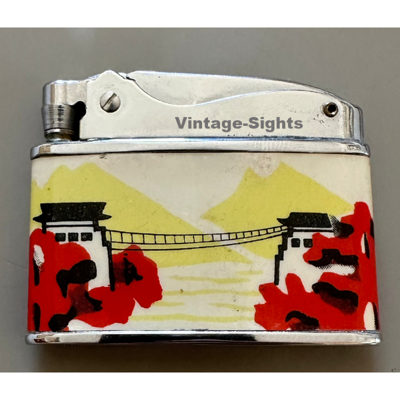 Vintage Petrol Lighter N°6003 / Asian Decor (China ~1960s)