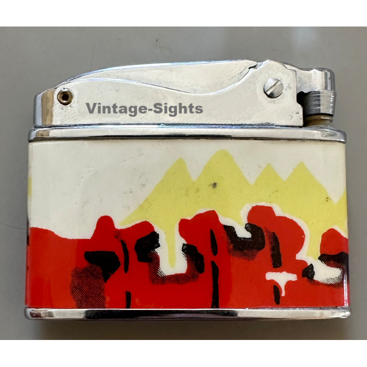 Vintage Petrol Lighter N°6003 / Asian Decor (China ~1960s)