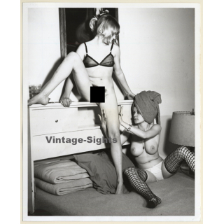 Erotic Study: 2 Semi Nude Girlfriends*1 / Fishnets - Lesbian INT (Vintage Photo KORENJAK 1970s/1980s)