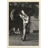 Brunette Female Undressing In Front Of Fire Place*3 / Nude - Nylons (Vintage Photo ~1940s/1950s)