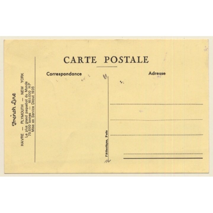 C.G. Transatlantique: S/S Normandie - Steamer (Vintage PC ~1920s/1930s)