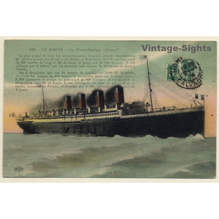 Le Havre: Le Transatlantique France - Paquebot (Vintage PC 1914)