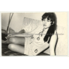 Smoking Woman In Smock Apron / Cigarette (Vintage Photo B/W DDR 1970s)