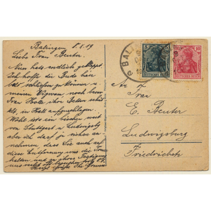 Balingen / Germany: Total View & Burg Hohenzollern (Vintage PC 1919)