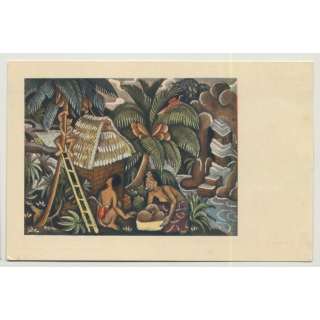 Balinese Drawing / Indonesia (Vintage Postcard: Kolff Serie C.C. 1)