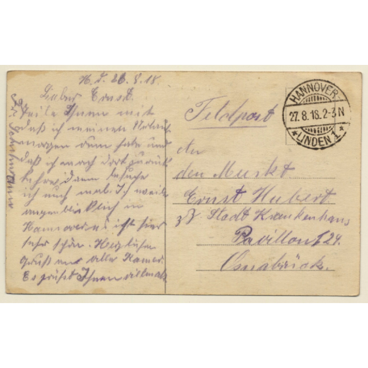 Hannover / Germany: An Der Bahnhofstrasse - Field Post (Vintage PC 1918)