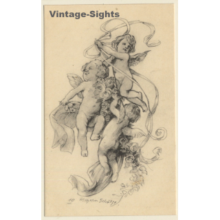 Malerschule Wilhelm Schütze: Putten - Rosen - Engel N°10 (Vintage PC ~1920s)