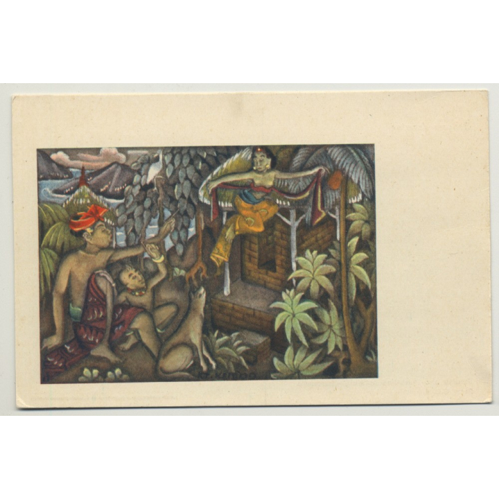Balinese Drawing / Indonesia (Vintage Postcard: Kolff Serie C.C. 5)